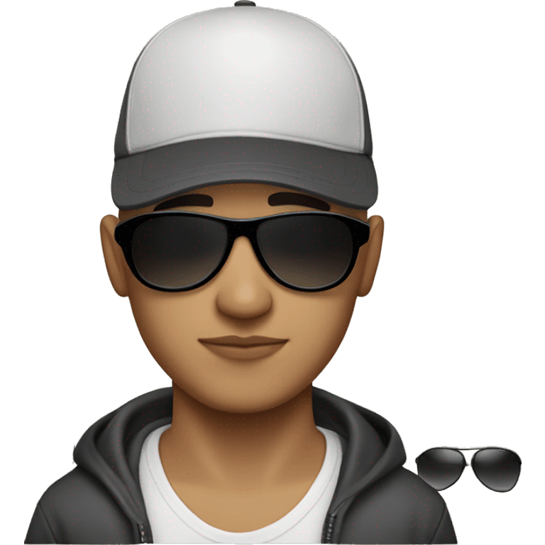 Bald Mexican young man with a baseball cap and dark cool sunglasses looking cool emoji