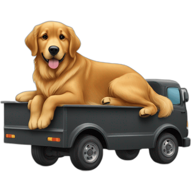 A Golden retriever hugging a rottweiller on a moving truck emoji