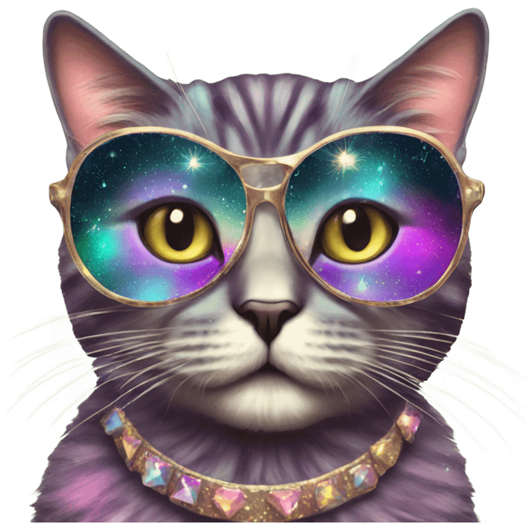 Vintage style psychedelic cat sparkly emoji