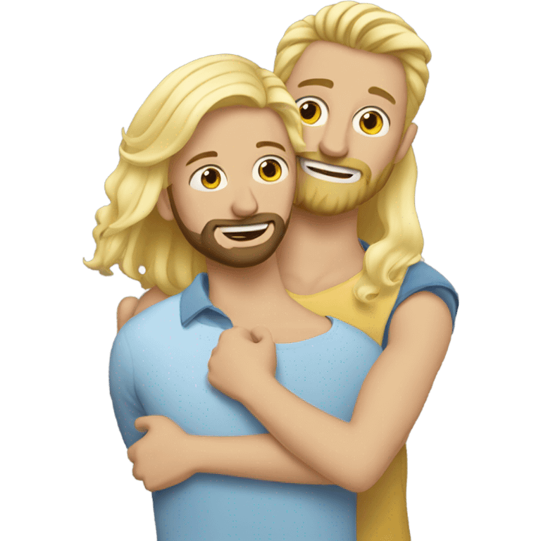 blonde woman long hair, hugging a blonde man with beard. he short hair emoji