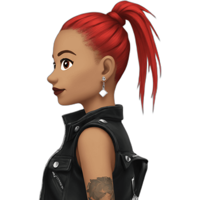 Punk ,ponytail black , earrings, vestido rojo emoji