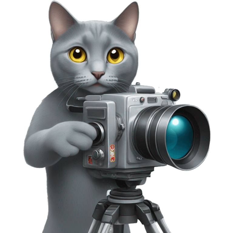 Russian blue cat with a movie camera  emoji