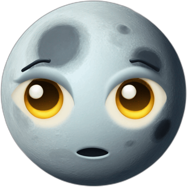 planet Moon with a cartoon confident face with big beautiful eyes emoji