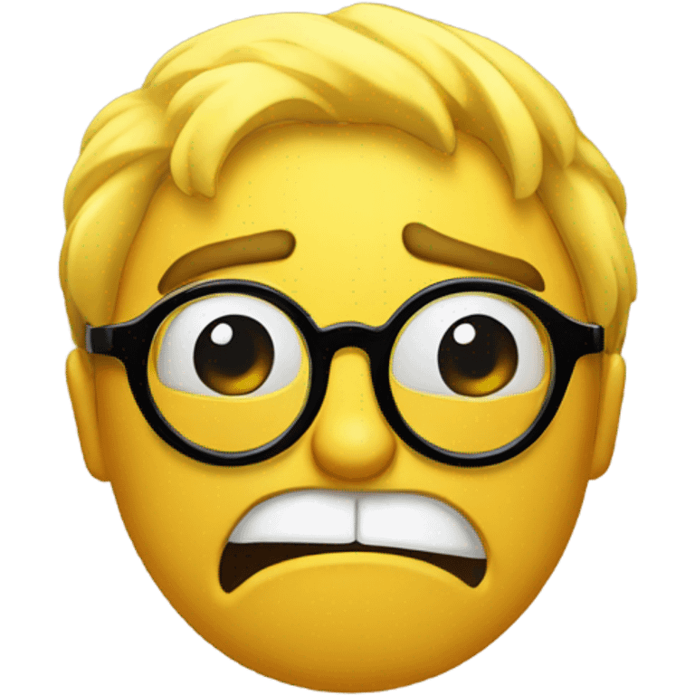 a yellow emoji with very very big glasses the emoji very angry and looks to the right emoji