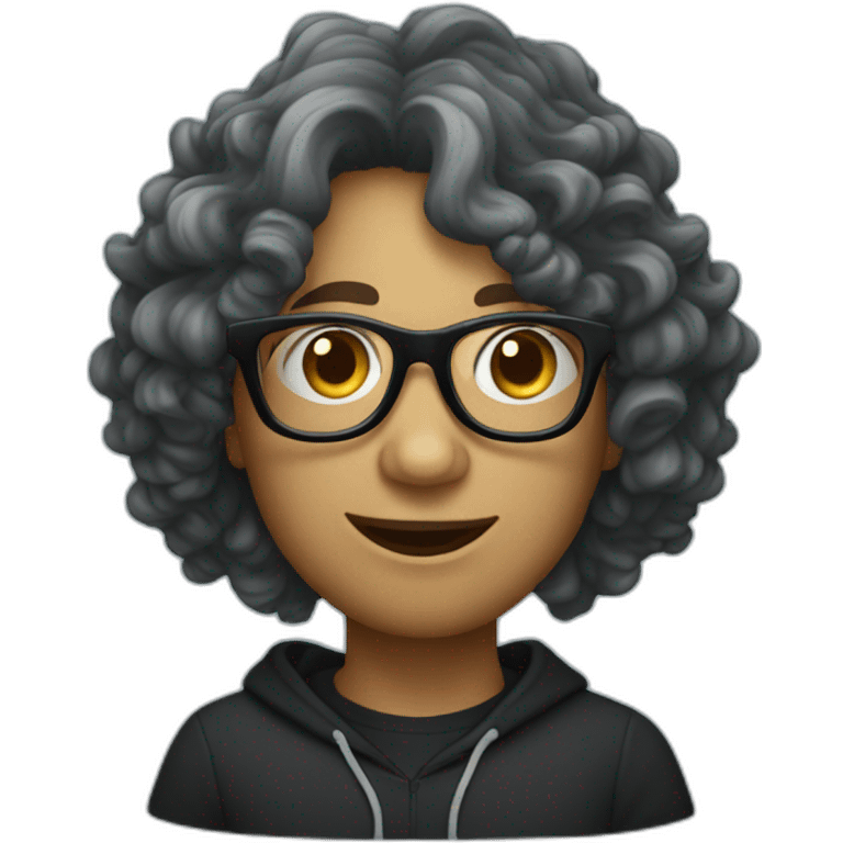 Portuguese man with glasses, wavy hair, wearing a black hoodie emoji