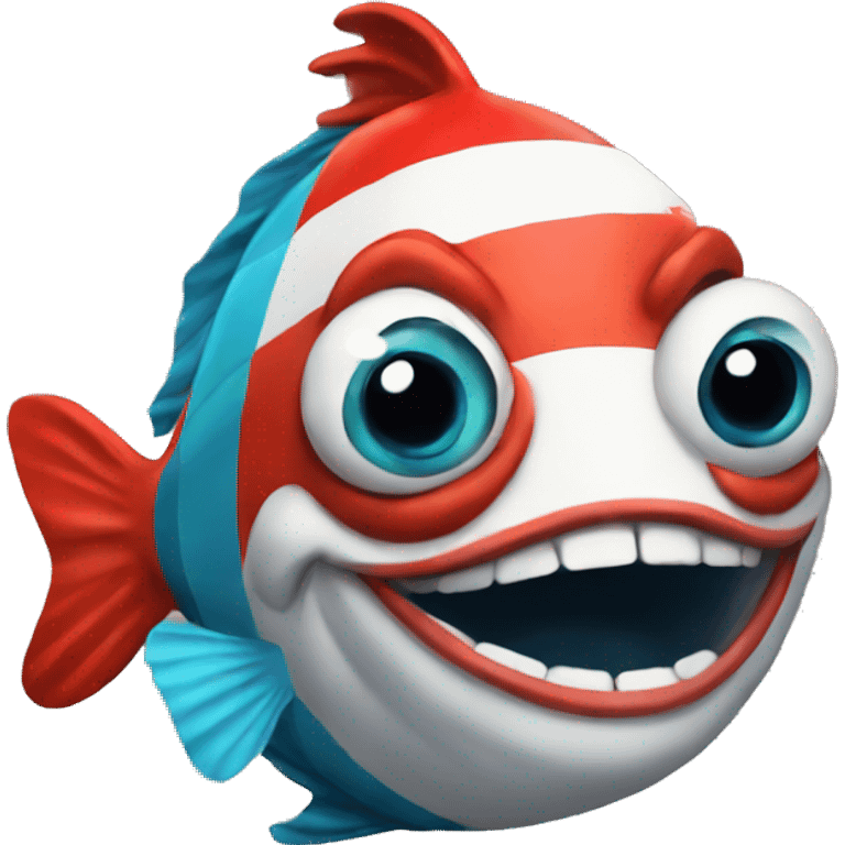 A cartoon fish dressed like a clown emoji