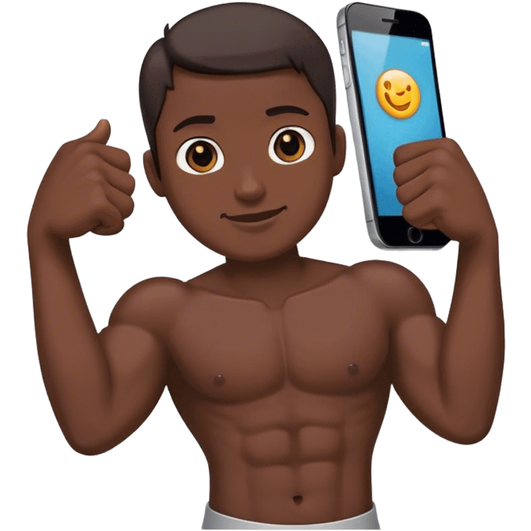 a mobile Phone with arms to the side of the phone flexing emoji