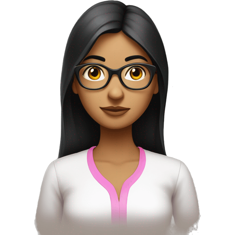 slim indian girl wear pink pant & white shirt have black straight hair and spectacle emoji