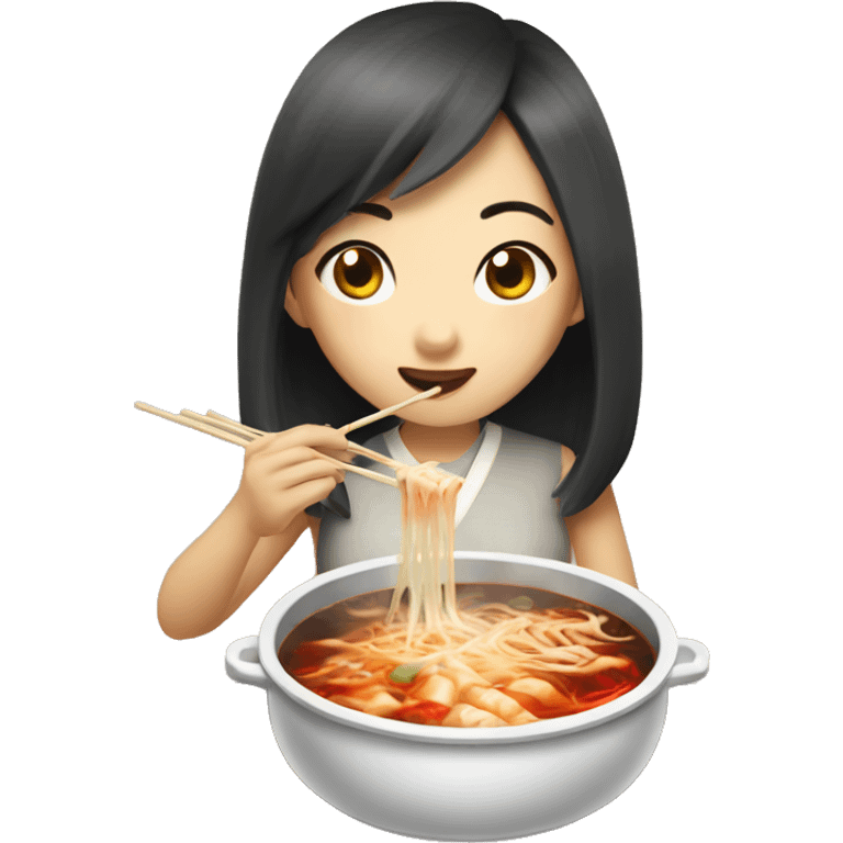 Pretty asian girl eating hot pot  emoji