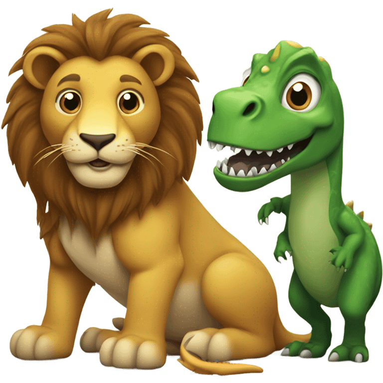 Lion and dinosaur having a beer emoji