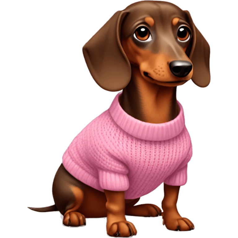 Brown and tan Dachshund wearing a pink sweater emoji