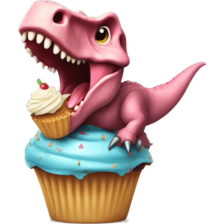 dinosaur eating a cupcake with a bow in his head emoji