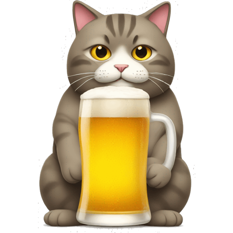 very fat cat with a beer emoji