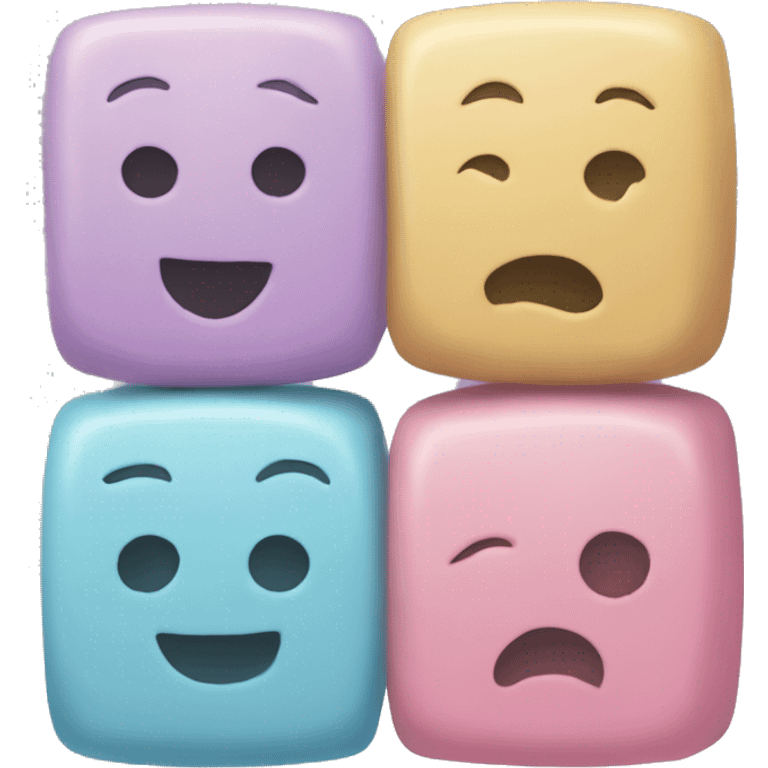 Three pastel blocks two on the bottom, one on top with a written on each block emoji