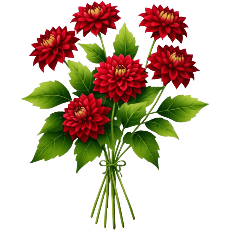 luxuriant, big bouquet Red Dahlia, stem, leaf emoji