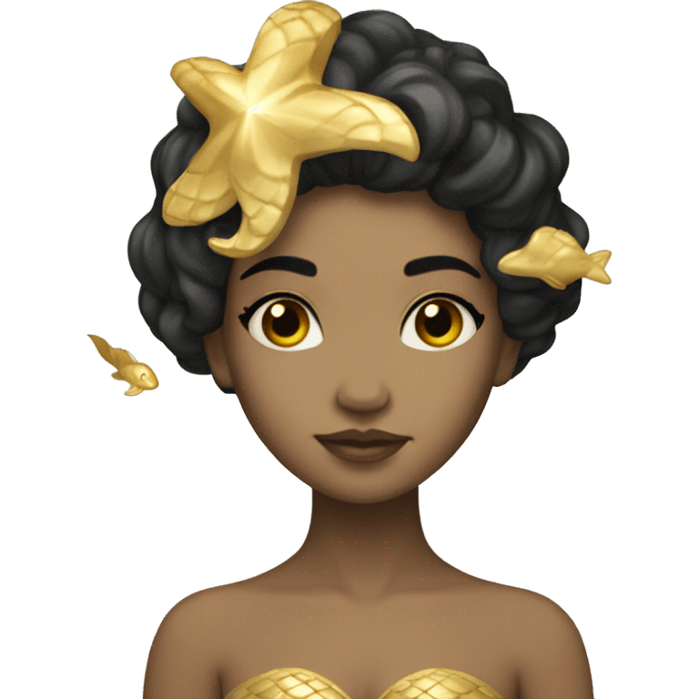 Ethereal gold mermaid with light skin and black hair  emoji