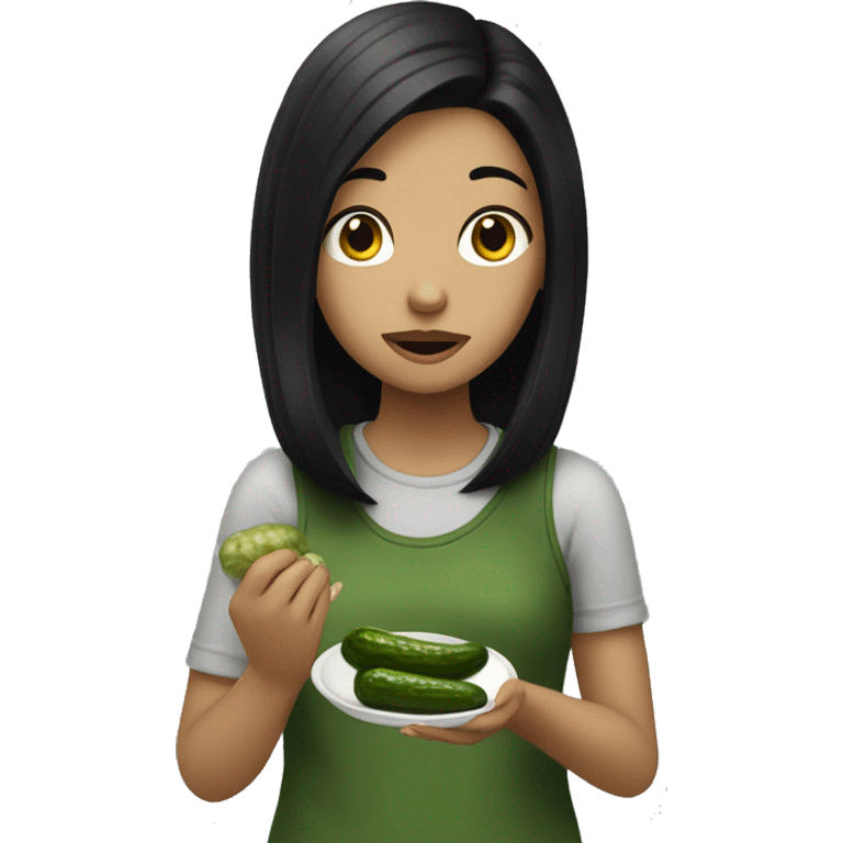 girl with black hair eating pickle emoji