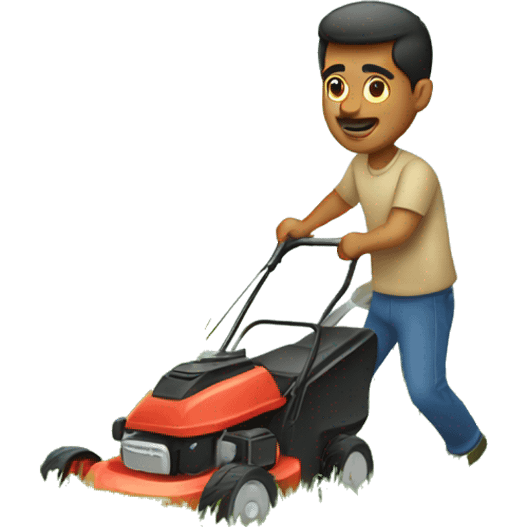 Hispanic man mowing grass emoji