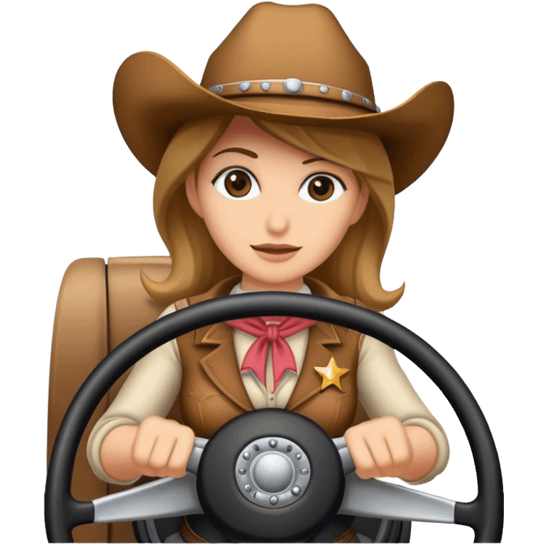 Cowgirl behind steering wheel emoji