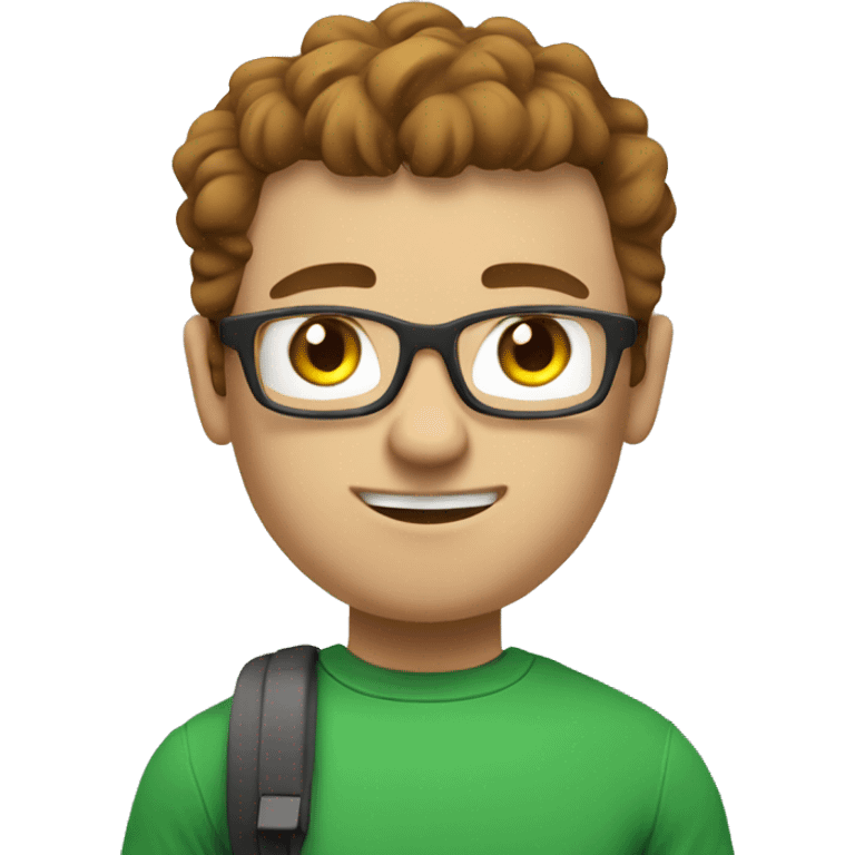 white nerd guy with brown with green t-shirt hair going to gym emoji