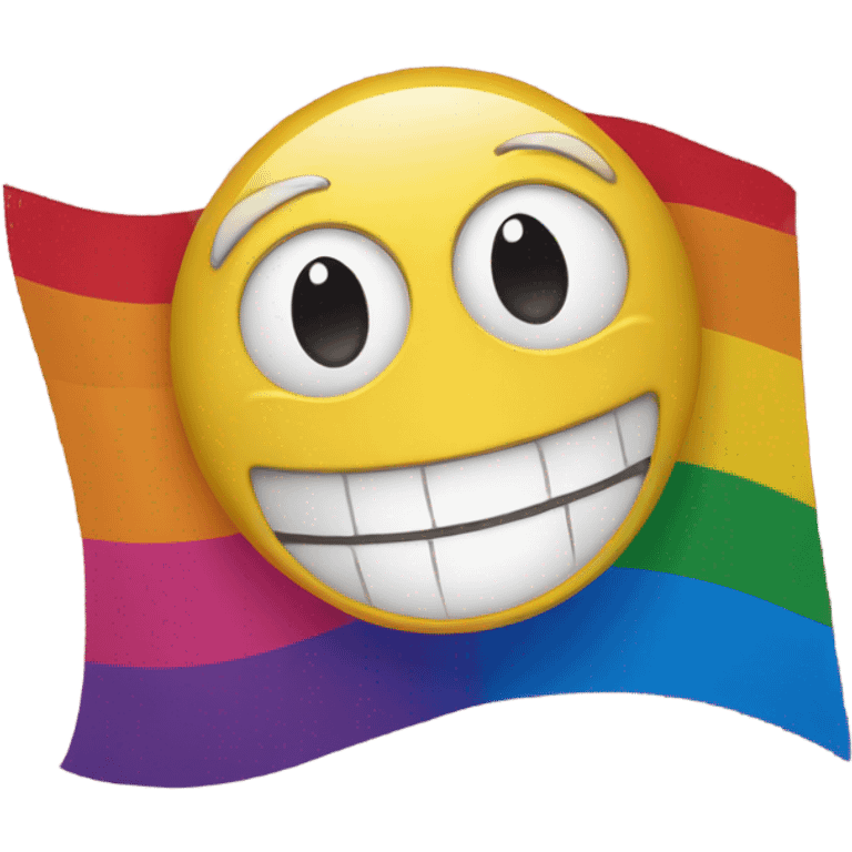 Pride flag with laughing face in the middle emoji