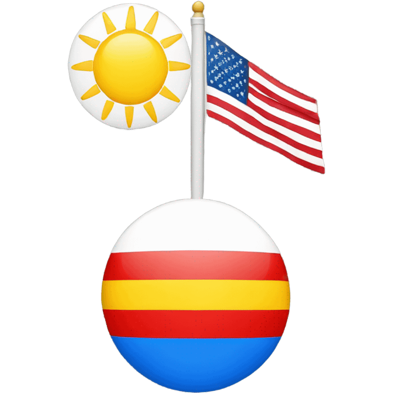 Flag with yellow top stripe, red middle stripe, bottom blue stripe with a white sun in the middle emoji