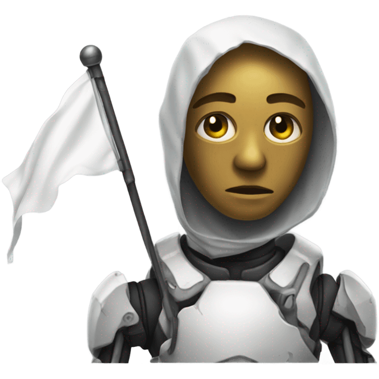 Damaged cyborg with white flag emoji