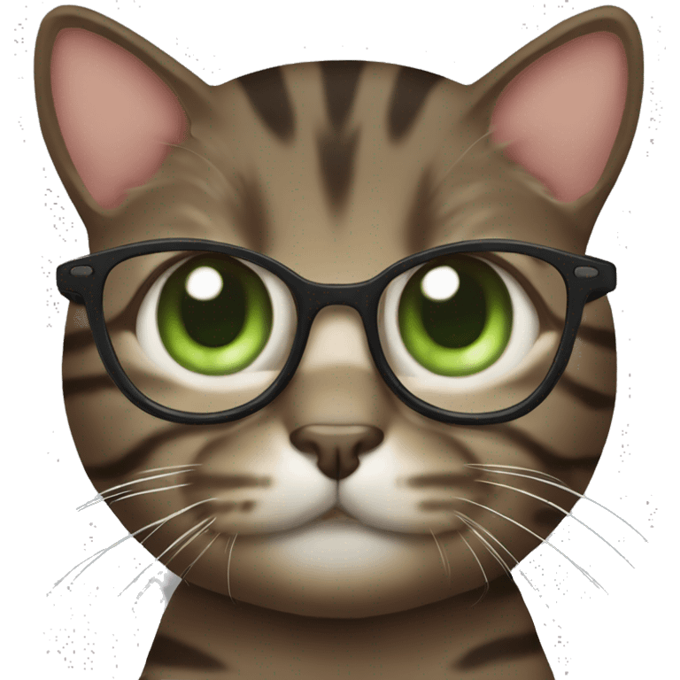 green eyes Dark-Brown Tabby cat with eyeglasses on emoji