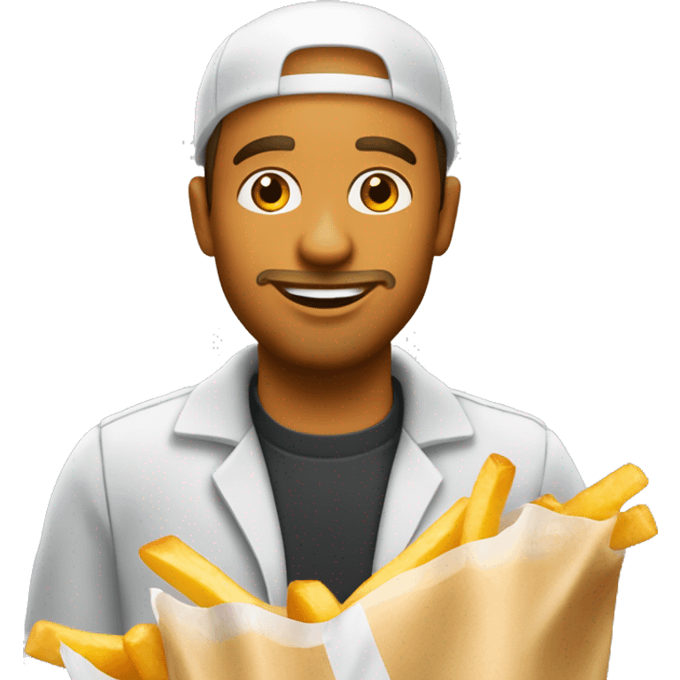 white man mcdonalds worker putting the fries in the bag emoji