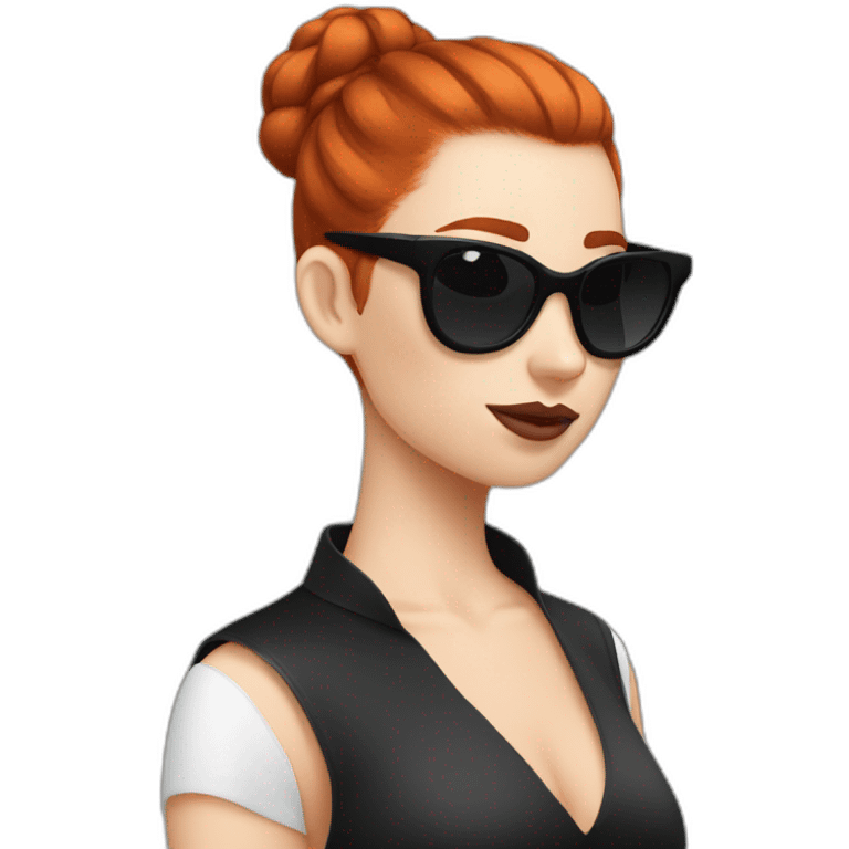 Bad Redhead girl bun Sun glass bun and wearing black with a cockatiel in the shoulder emoji