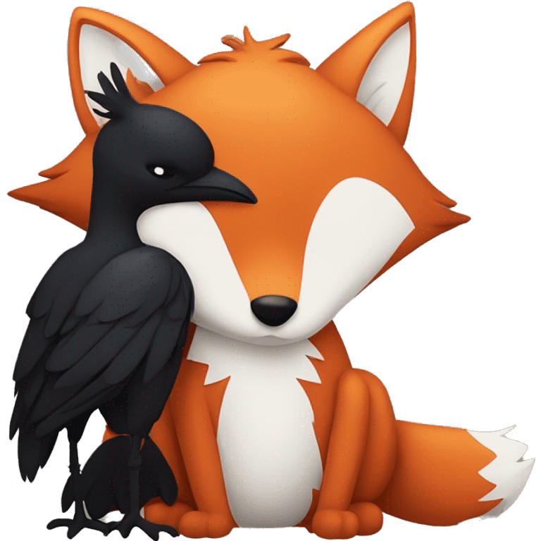 fox and a crow cuddling￼ emoji