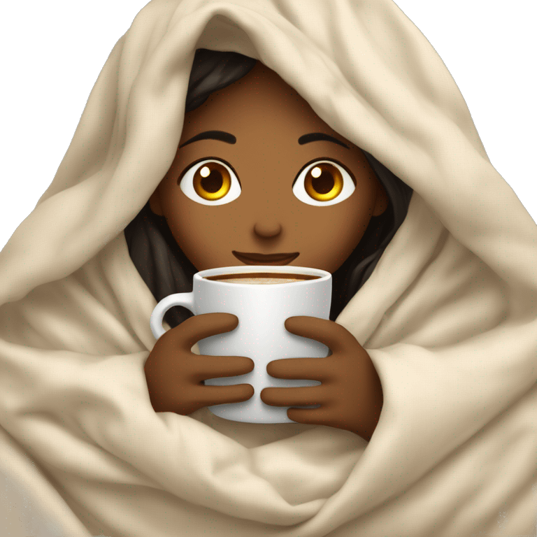 girl inside a blanket sipping coffee eyes closed emoji