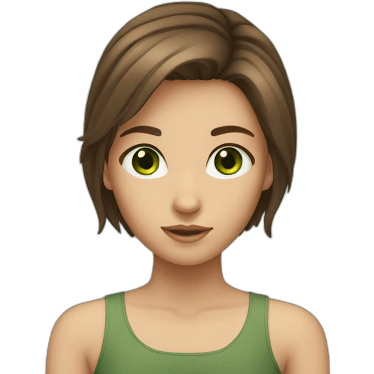 Girl have a brown hair green eyes and 17 years old  emoji