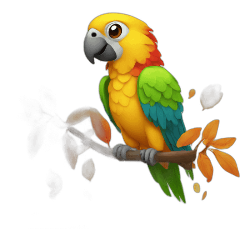 parrot, autumn, leaves emoji