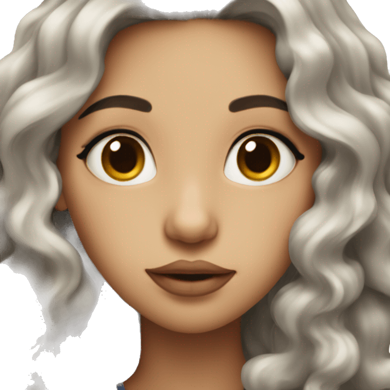 a girl with long dark curly hair, big lips and fair skin emoji