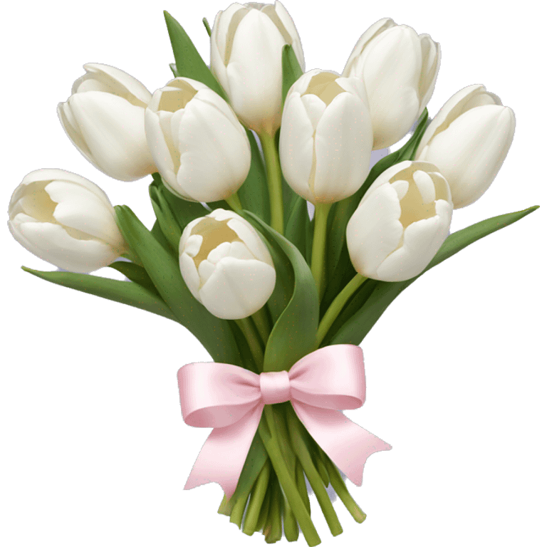 White tulips bouquet with light pink bow  emoji