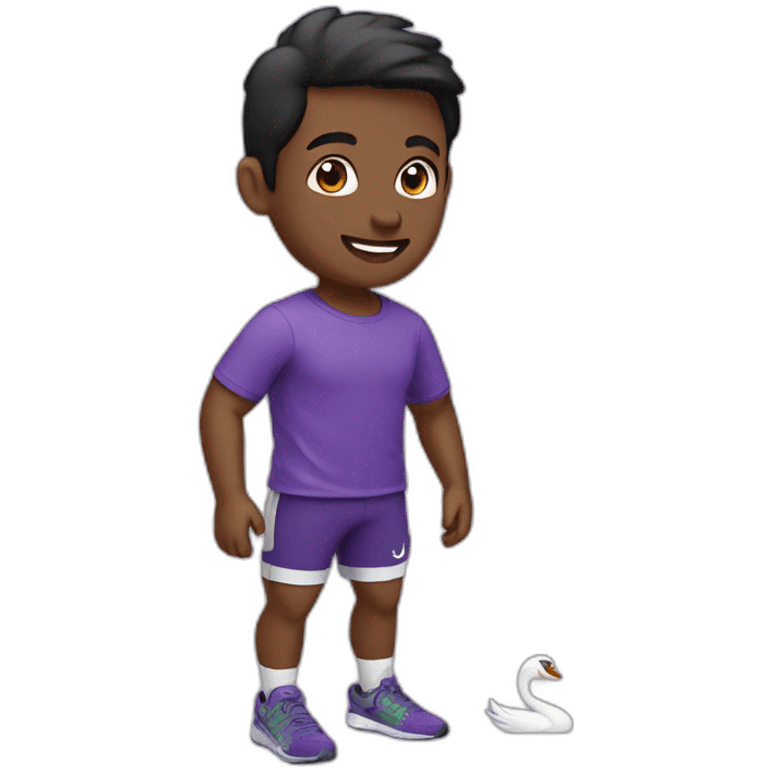 Boy Runner in purple T-shirt and swan logo emoji