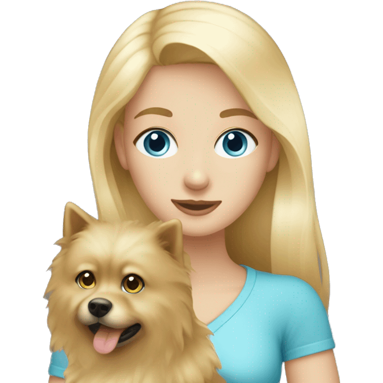 Blonde girl blue eyes holding spitz  emoji