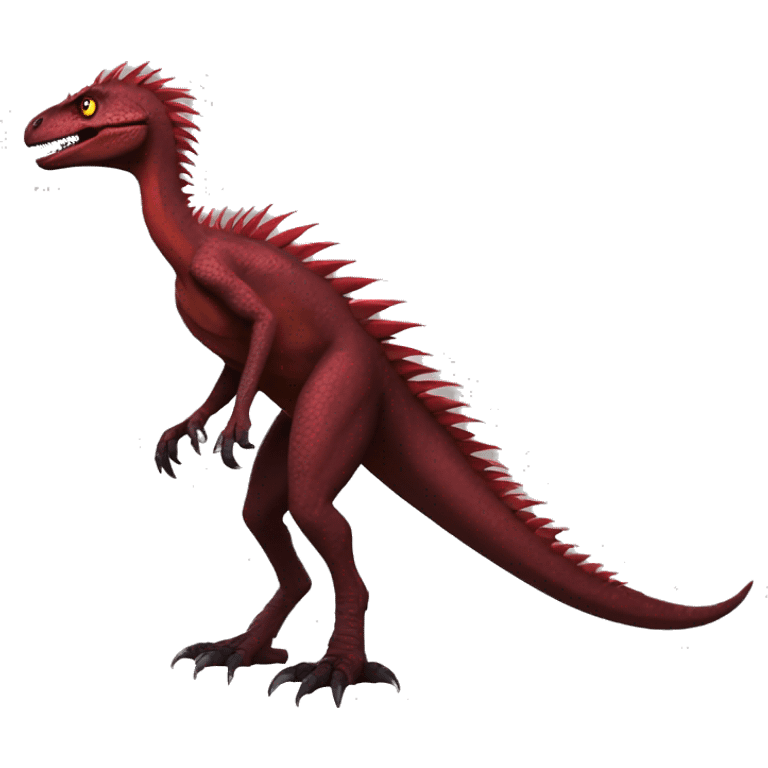 Cool edgy sexy handsome Maroon-colored velociraptor with bright-red spiky mane full body emoji