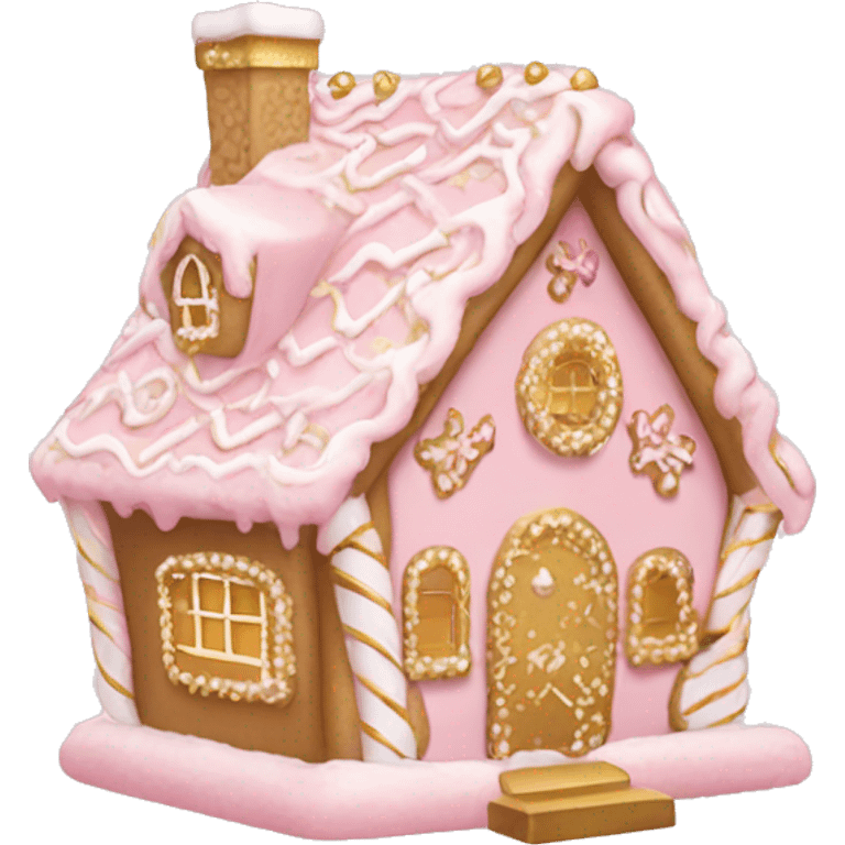 light pink and gold and white gingerbread house emoji