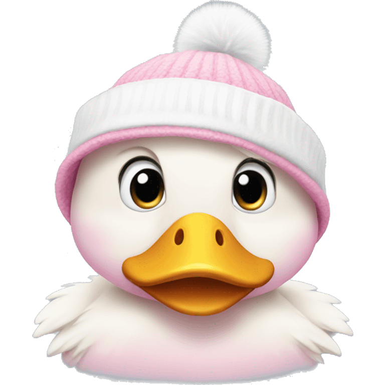 A pink duckling wearing a white winter hat emoji