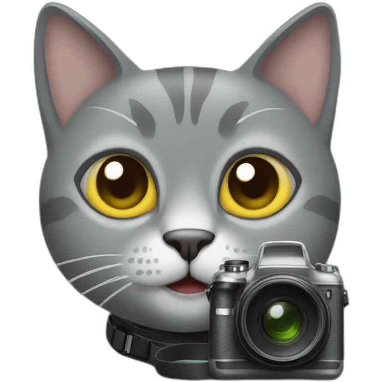 Grey cat with camera emoji