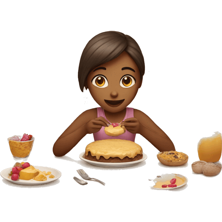 Girl eating desert on a table emoji