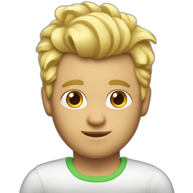 Man wearing Apple logo shirt with blonde faux hawk hair working in QA emoji