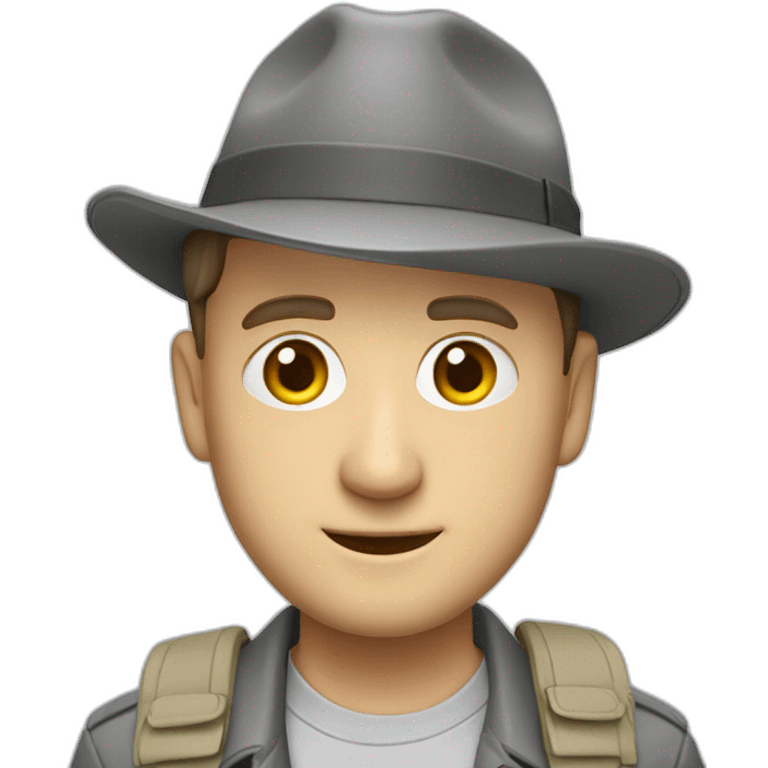 tim robinson wearing a grey fedora with a grey safari flap on the back emoji