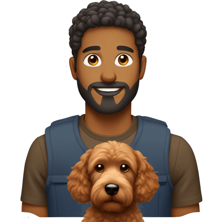 Brown man with a red goldendoodle emoji