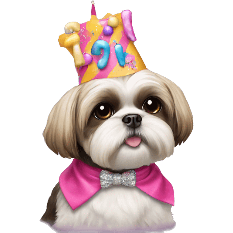 Shih Tzu dressed up in birthday gear emoji