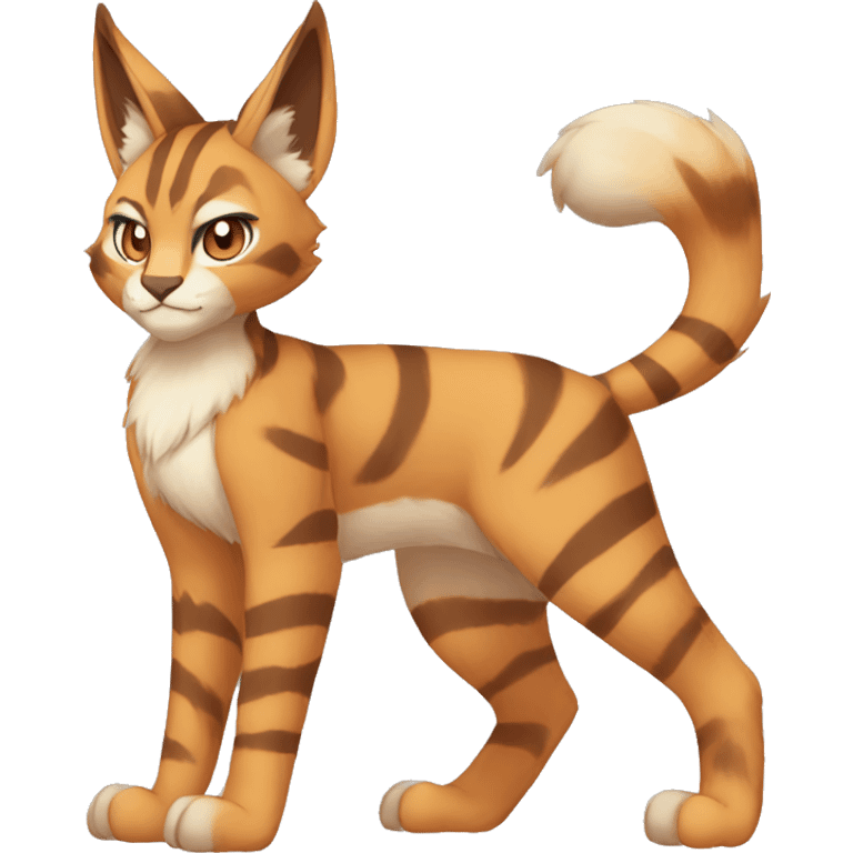 Anthro Beige-Orange-Brown Striped Fur-Sona-Fakemon Lynx-Caracal Full Body emoji