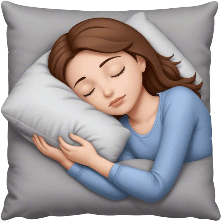 Girl with brown hair sleeping on gray pillow   emoji