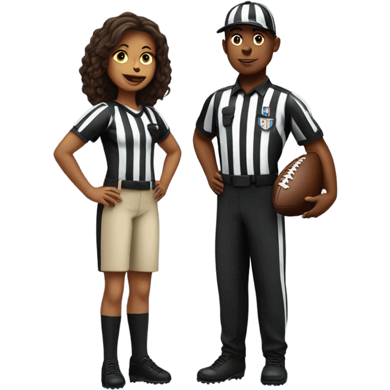 American football woman referee with boy football player  emoji